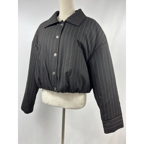 Nocturne Striped Padded Jacket Pinstripe Black Stripe Size Medium Bomber - Picture 10 of 10